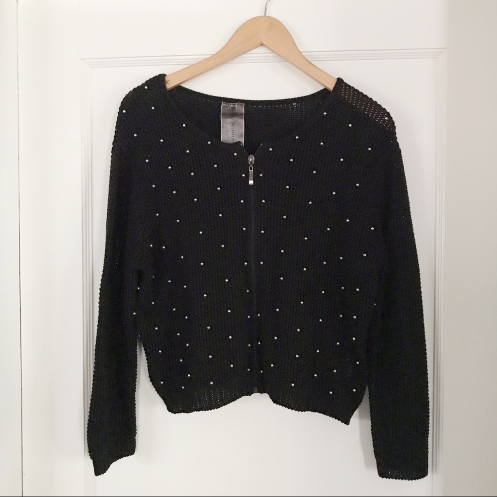 Vintage Moon Collection Cardigan Beaded Zip Sweater